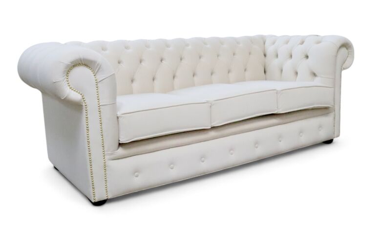 Chesterfield Velvet Fabric Sofa Passion Ivory 3 Seater