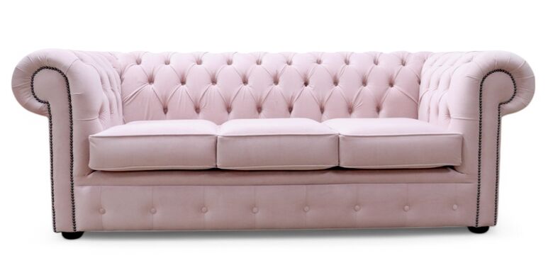 Chesterfield Velvet Fabric Sofa Passion Powder Pink 3 Seater