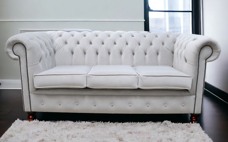 Product photograph of Chesterfield Velvet Fabric Sofa Passion Silver 3 Seater from Designer Sofas 4U