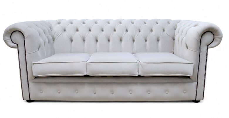Chesterfield Velvet Fabric Sofa Passion Silver 3 Seater