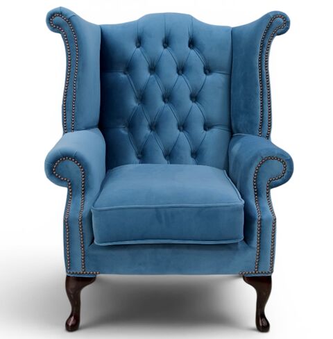 Chesterfield Velvet Queen Anne High Back Wing Chair Amalfi Cadet