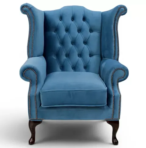 Chesterfield Velvet Queen Anne High Back Wing Chair Amalfi Cadet