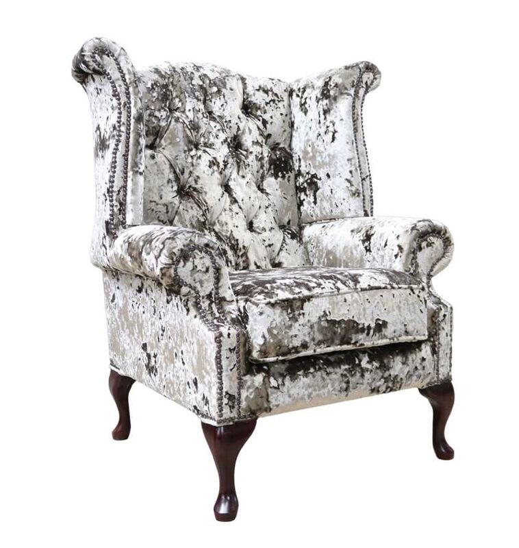 Product photograph of Chesterfield Velvet Queen Anne High Back Wing Chair Lustro Liqueur from Designer Sofas 4U