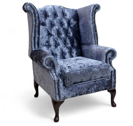 Chesterfield Velvet Queen Anne High Back Wing Chair Senso Dusk