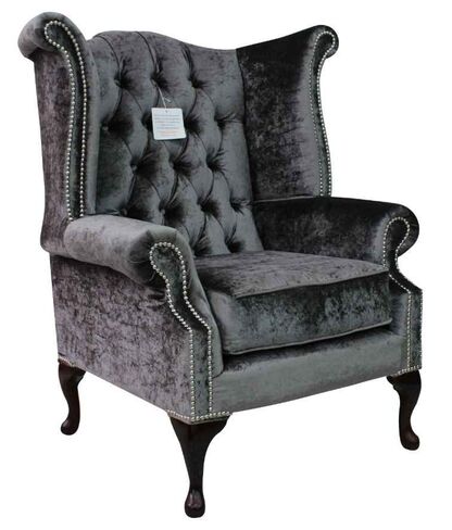 Chesterfield Queen Anne High Back Wing Chair Boutique Storm Velvet