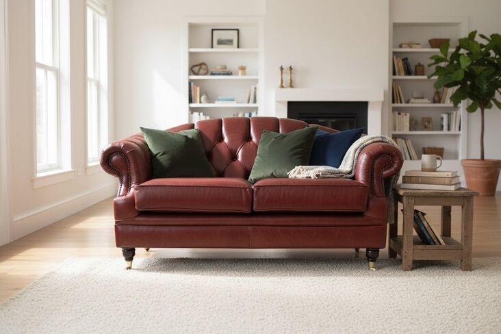 Chesterfield Victoria 2 Seater Leather Sofa Settee Old English Chestnut