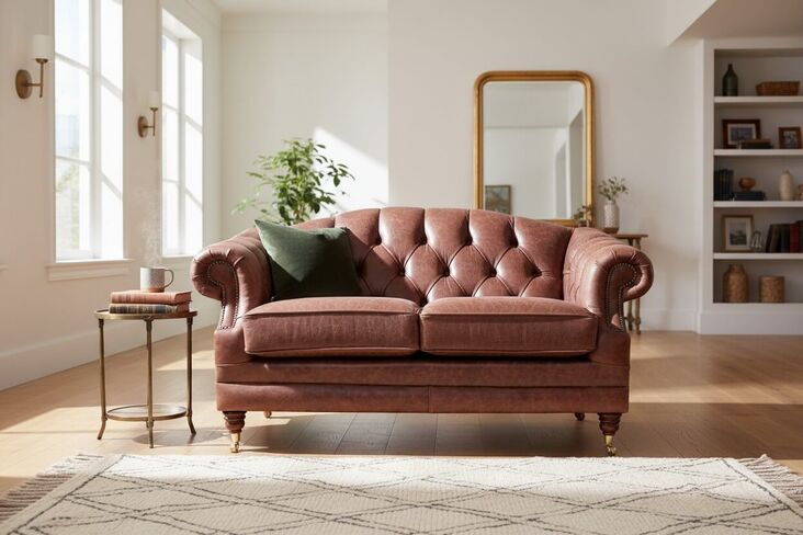 Chesterfield Victoria 2 Seater Leather Sofa Settee Old English Dark Brown Leather