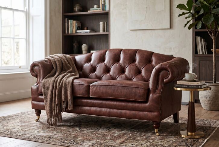 Chesterfield Victoria 2 Seater Leather Sofa Settee Old English Dark Brown Leather
