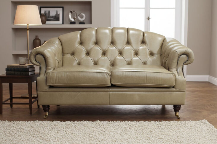 Chesterfield Victoria 2 Seater Leather Sofa Settee Old English Sand Leather