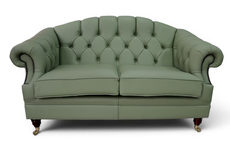 Chesterfield Victoria 2 Seater Leather Sofa Settee Pea Green Leather