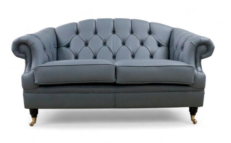Chesterfield Victoria 2 Seater Leather Sofa Settee Piping Grey Leather