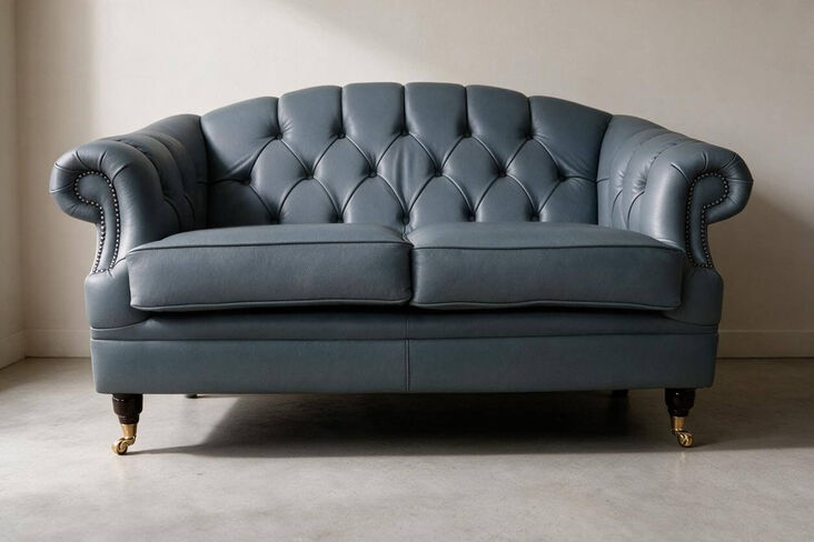 Chesterfield Victoria 2 Seater Leather Sofa Settee Piping Grey Leather