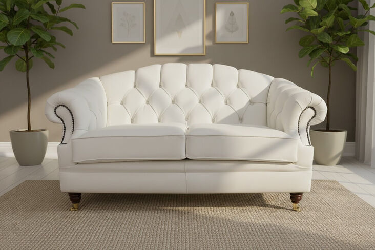 Chesterfield Victoria 2 Seater Leather Sofa Settee White Real Leather