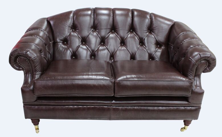 Chesterfield Victoria 2 Seater Leather Sofa Settee Old English Dark Brown Leather