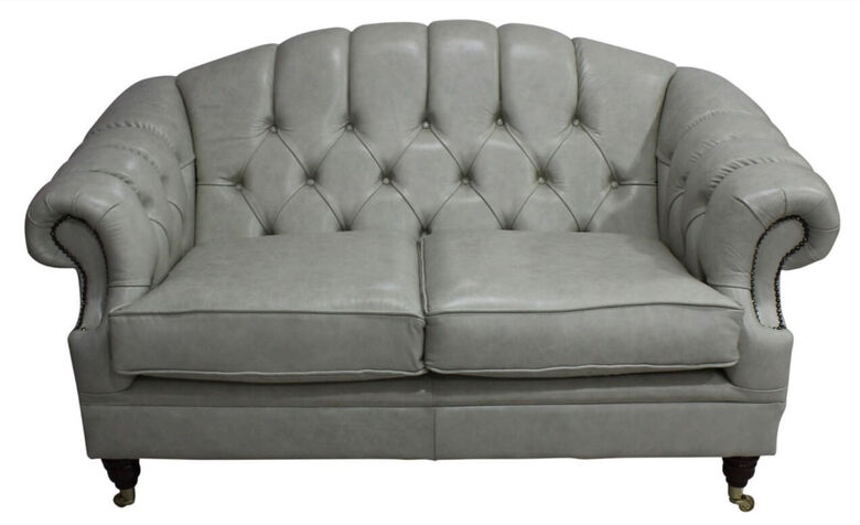 Victoria 2 Seater Chesterfield Leather Sofa Settee Stella Ice Leather