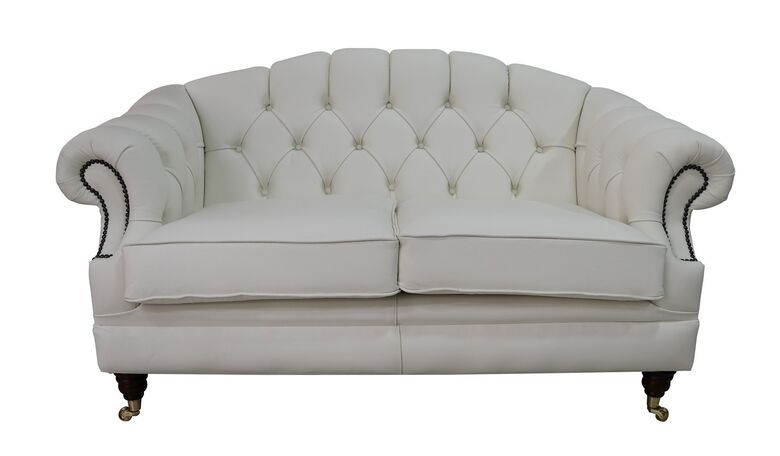 Chesterfield Victoria 2 Seater Leather Sofa Settee White Real Leather
