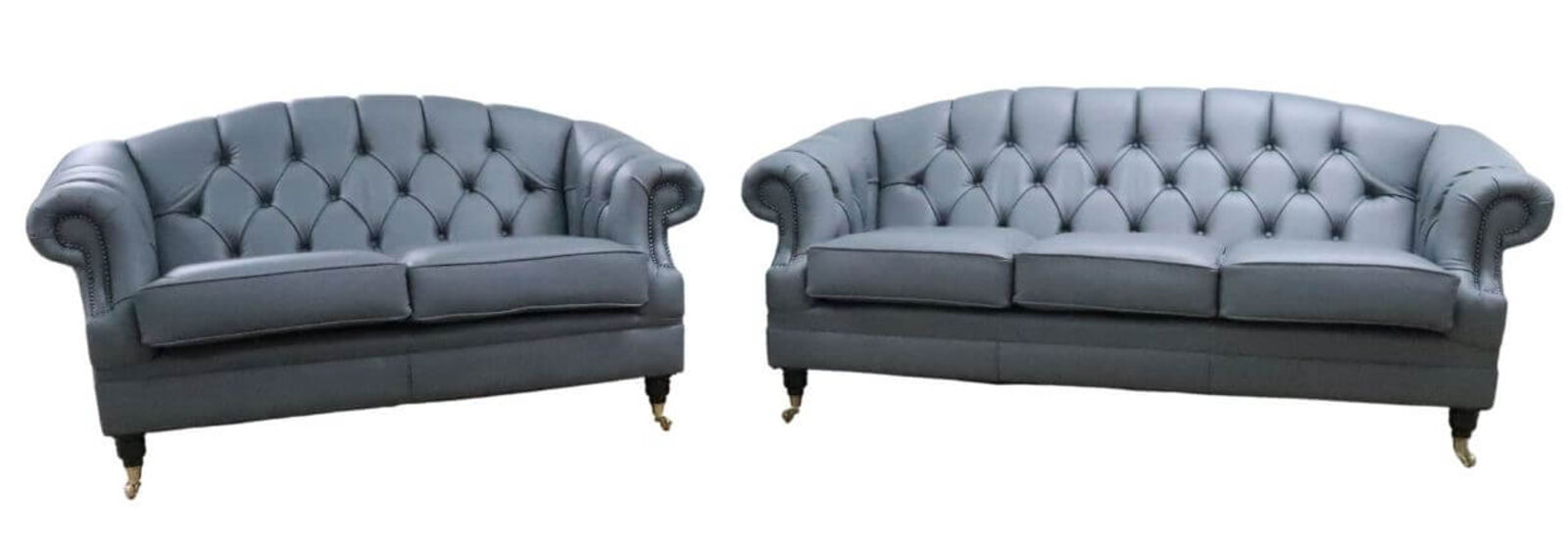 Product photograph of Victoria 3 2 Seater Chesterfield Leather Sofa Settee Piping Grey Leather from Designer Sofas 4U