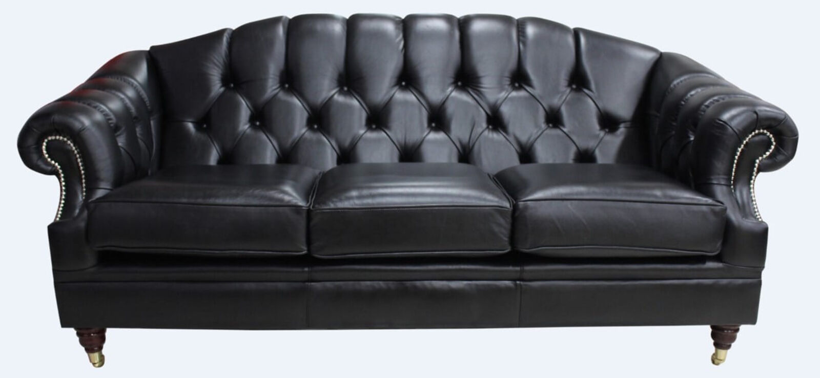 Product photograph of Victoria 3 Seater Chesterfield Leather Sofa Settee Old English Black Leather from Designer Sofas 4U