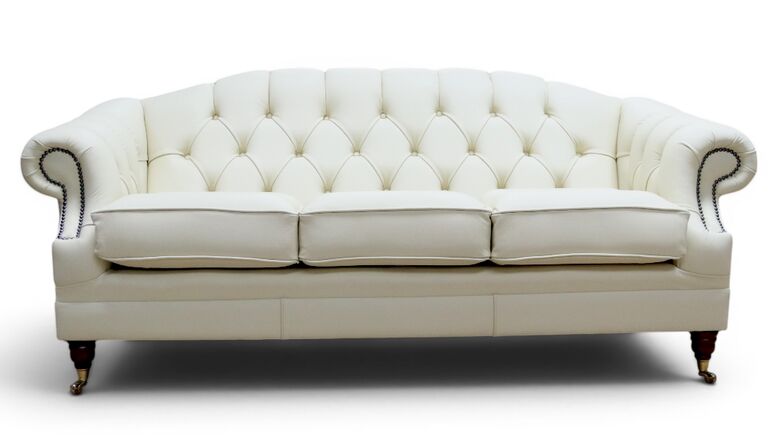 Chesterfield Victoria 3 Seater Leather Sofa Settee Shelly Cream Leather