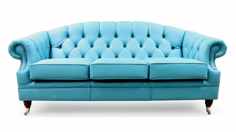 Chesterfield Victoria 3 Seater Leather Sofa Settee Shelly Dark Teal Leather