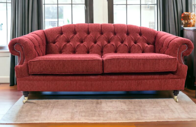 Product photograph of Chesterfield Victoria 3 Seater Sofa Camden Wine Fabric from Designer Sofas 4U