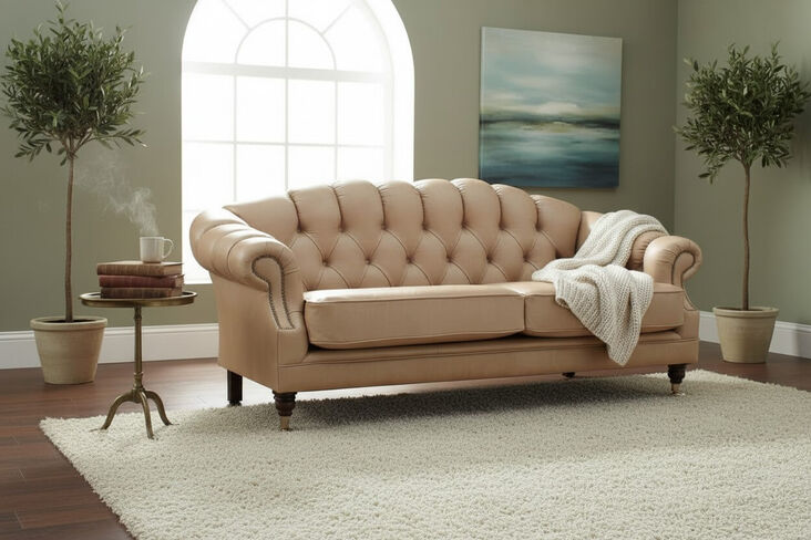 Chesterfield Victoria 3 Seater Sofa Settee Old English Parchment Real Leather