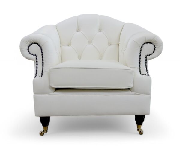 Chesterfield Victoria Leather Armchair Shelly White