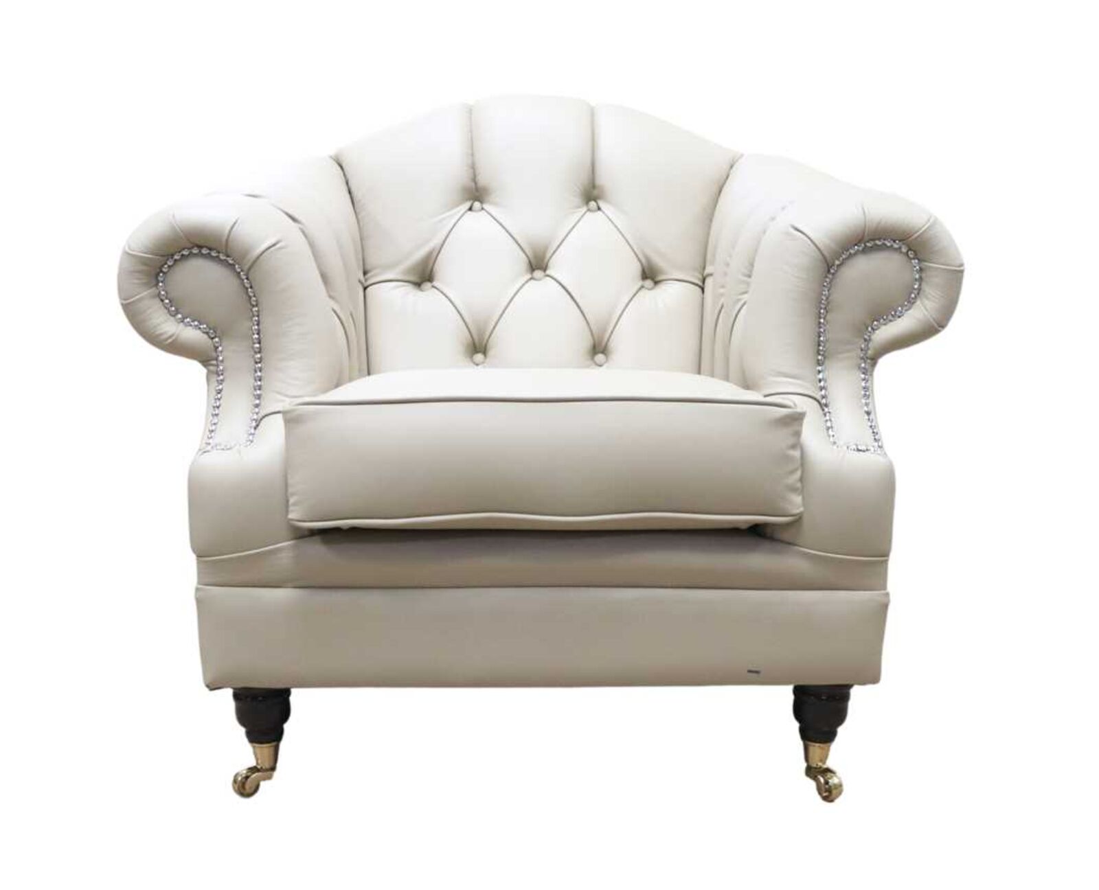 Product photograph of Chesterfield Victoria Leather Armchair Shelly Pebble from Designer Sofas 4U