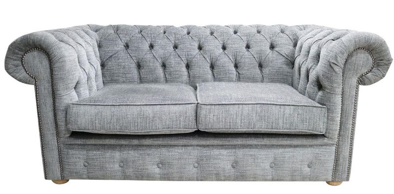 Product photograph of Chesterfield 2 Seater Settee Vita Silver Fabric Sofa Offer from Designer Sofas 4U