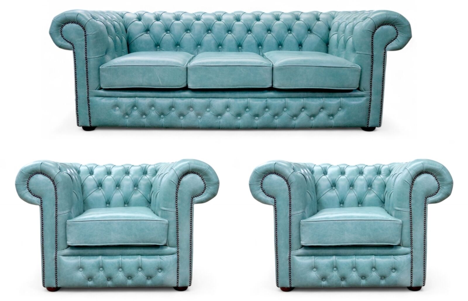 Chesterfield Winchester 3+1+1 Sofa Suite Old English Placid Lake Leather