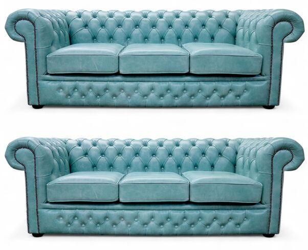 Chesterfield Winchester 3+3 Seater Sofa Suite Old English Placid Lake Leather