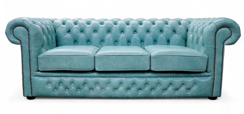 Chesterfield Winchester 3 Seater Sofa Settee Old English Placid Lake Leather