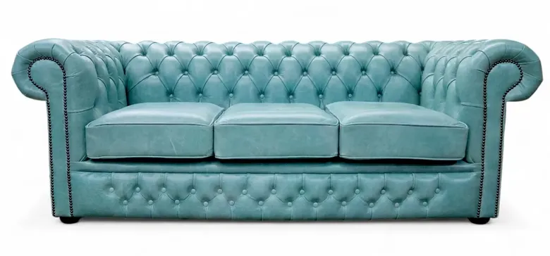 Chesterfield Winchester 3 Seater Sofa Settee Old English Placid Lake Leather