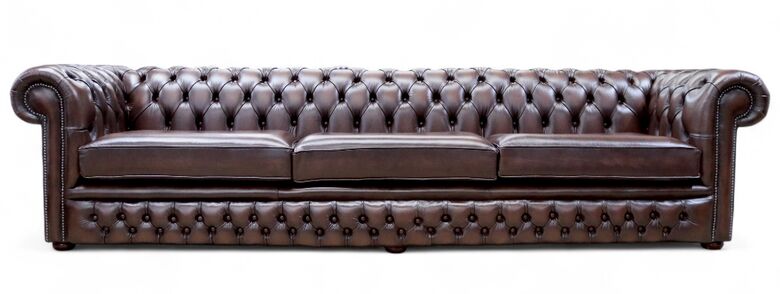 Chesterfield Winchester 5 Seater Sofa Antique Brown Real Leather 3 Cushion Style
