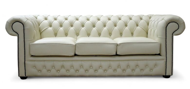 Chesterfield Winchester Leather Sofa - British Made 3 Seater Cream