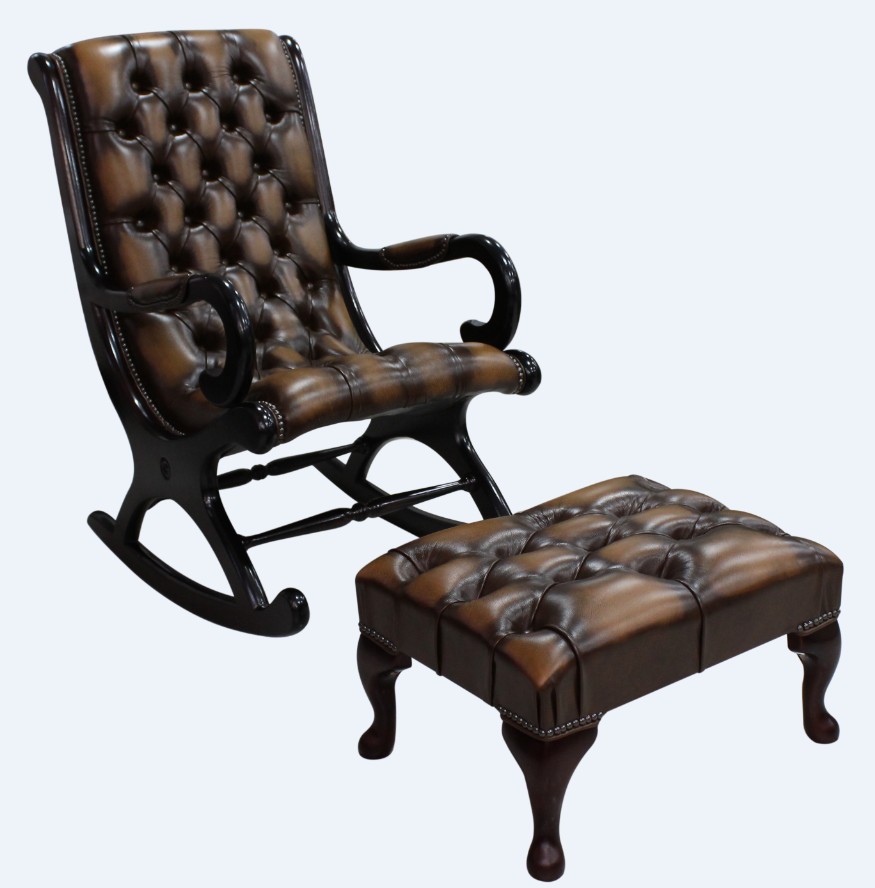 Rub Off Antique Tan Leather, Leather Rocking Chair