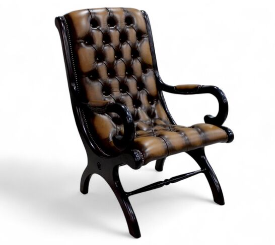 Chesterfield York Slipper Stand Chair Antique Tan Real Leather