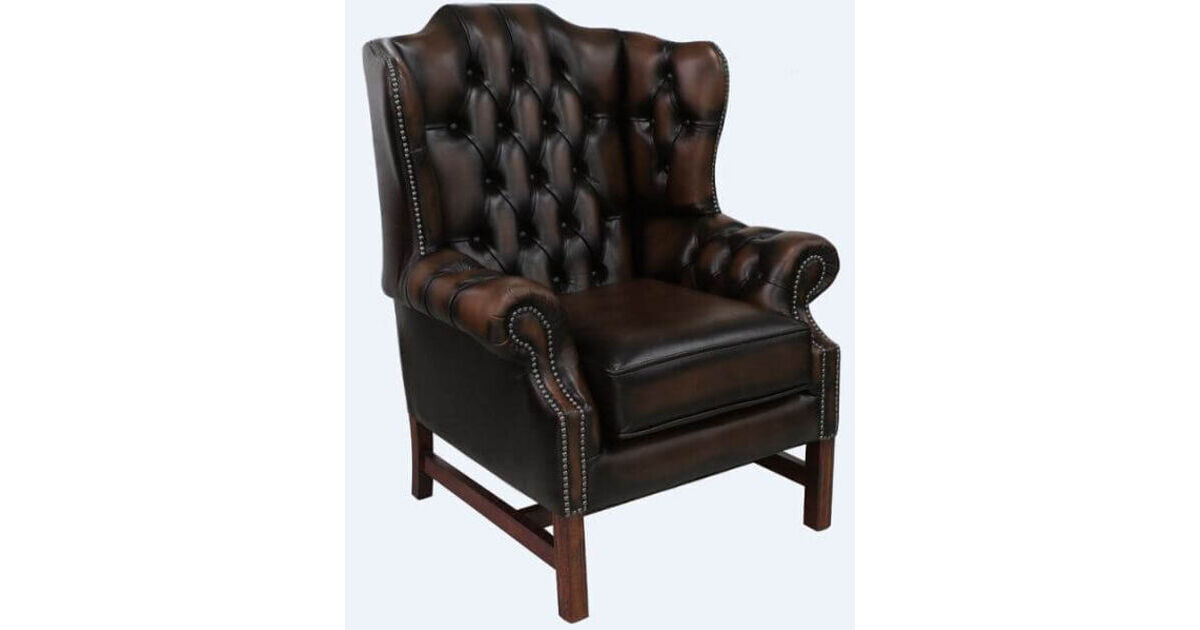 Brown Leather Chesterfield Churchill High Back chair DesignerSofas4U