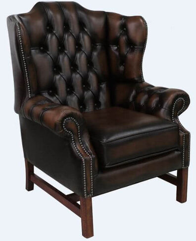 Chesterfield Churchill High Back Wing Chair Cushioned Seat Antique Brown Leather