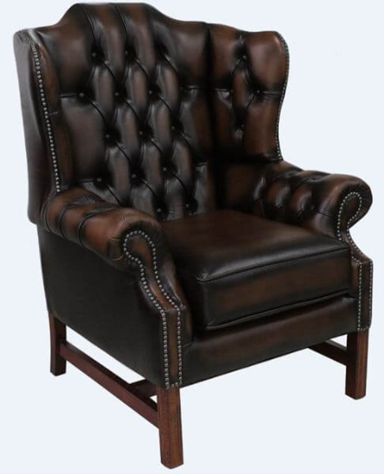 Product photograph of Chesterfield Churchill High Back Wing Chair Cushioned Seat Antique Brown Leather from Designer Sofas 4U