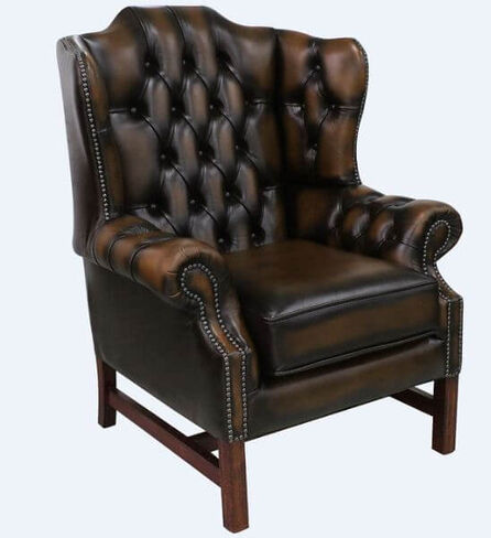 Chesterfield Churchill High Back Wing Chair Cushioned Seat Antique Tan Leather