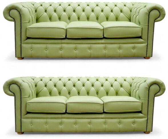 Classic 3+3 Pistachio Green Chesterfield Vele Leather Sofa Suite – Timeless Elegance & Comfort