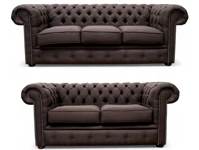 Classic Chesterfield Linen 3+2 Sofa Suite Charles Brown Offer