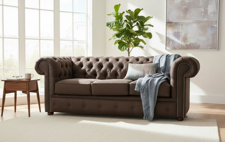 Classic Chesterfield Linen Sofa – 3 Seater Charles Brown