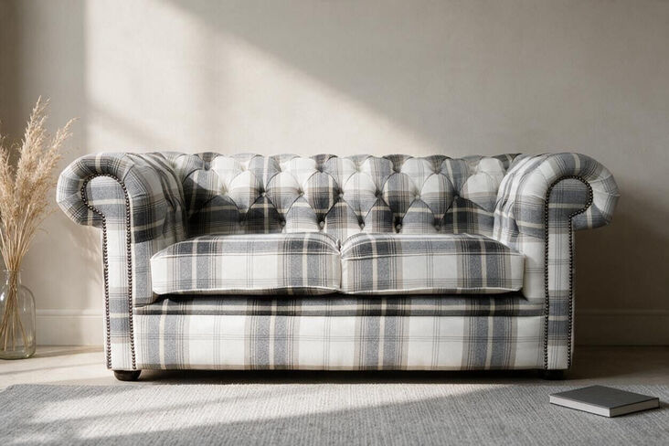Classic Chesterfield Plaid Tartan Sofa Balmoral Charcoal – Statement Piece