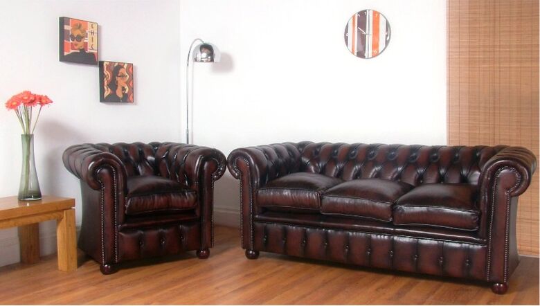 Cromwell Chesterfield 3 + 1 Seater Antique Brown Leather Sofa Suites
