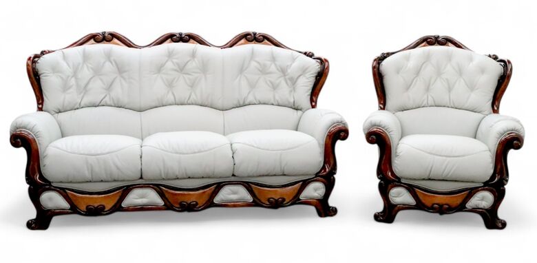 Dante 3 Seater + Armchair Italian Leather Sofa Suite Settee Offer Light Grey