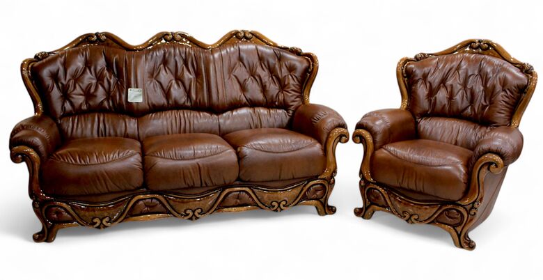 Dante 3 Seater + Armchair Italian Leather Sofa Suite Settee Offer Tabak