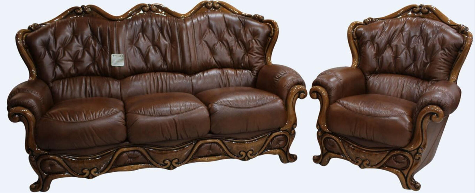 Product photograph of Dante 3 Seater Armchair Italian Leather Sofa Suite Settee Offer Tabak from Designer Sofas 4U