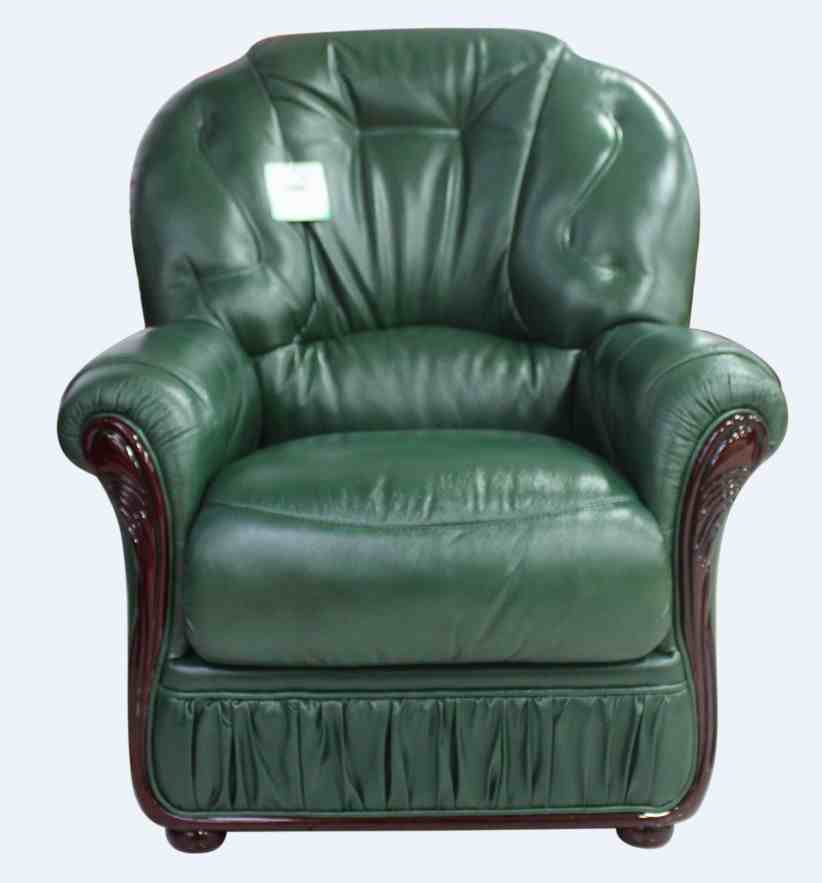 Debora Genuine Italian Sofa Armchair, Green Leather Sofa